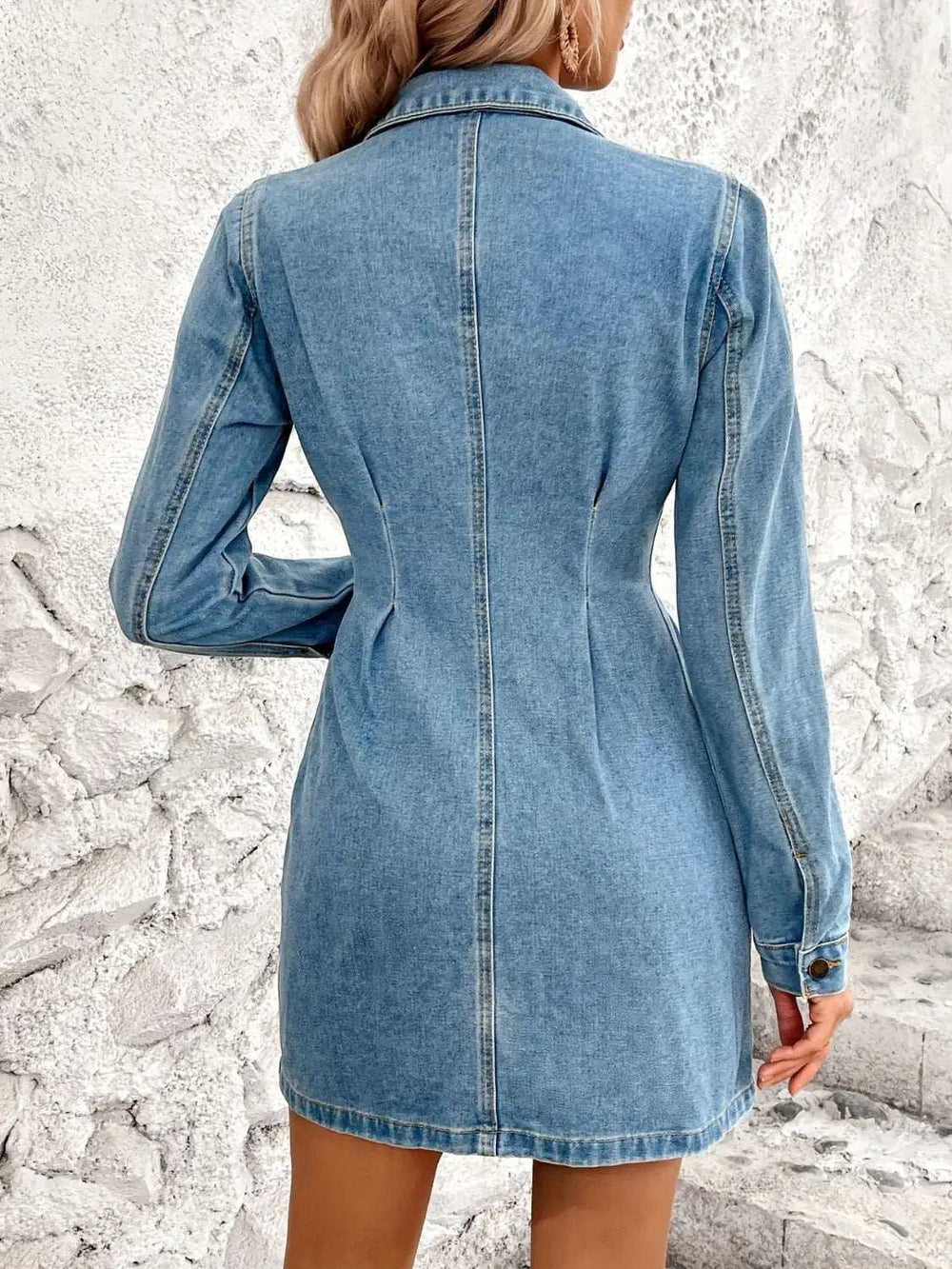 Pocketed Button Up Long Sleeve Denim Dress - Trendsi - Flyclothing LLC