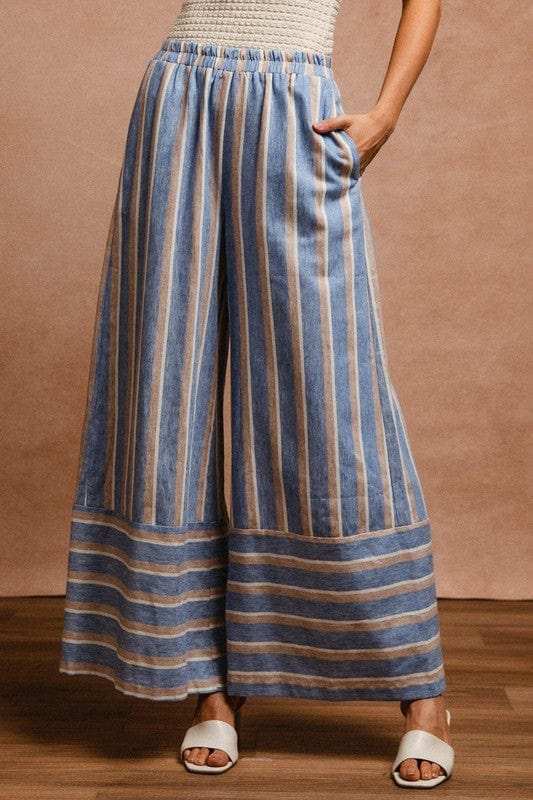 BiBi Striped Wide Leg Pants with Pockets - Trendsi - Flyclothing LLC