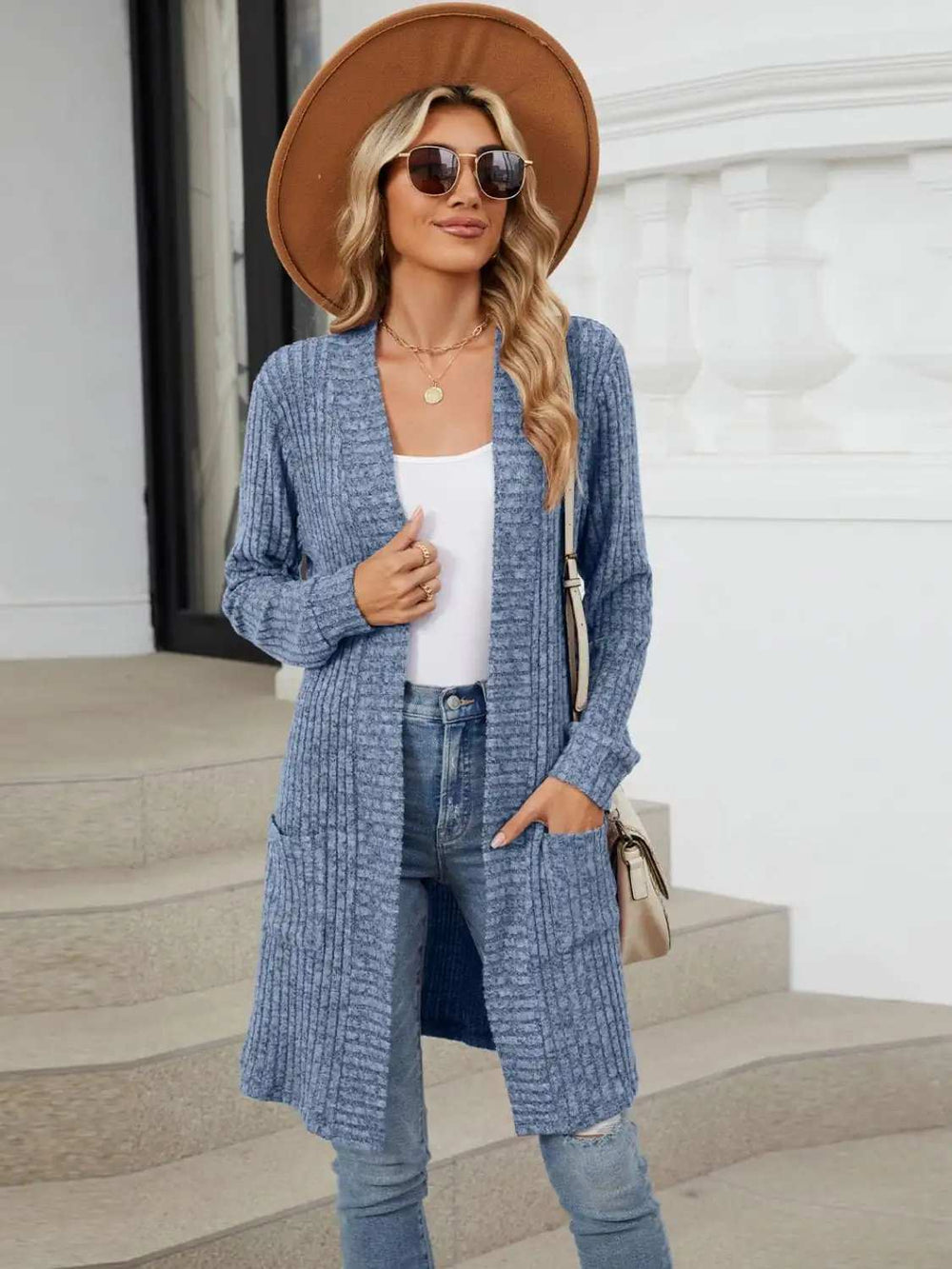 Open Front Long Sleeve Cardigan - Trendsi - Flyclothing LLC