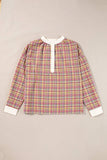 Mulit-Color Plaid Round Neck Long Sleeve Blouse - Trendsi - Flyclothing LLC