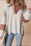 Waffle-Knit Leopard Johnny Collar Long Sleeve Top - Trendsi - Flyclothing LLC