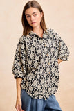 BiBi Floral Jacquard Short Dolman Sleeves Shirt - Trendsi - Flyclothing LLC