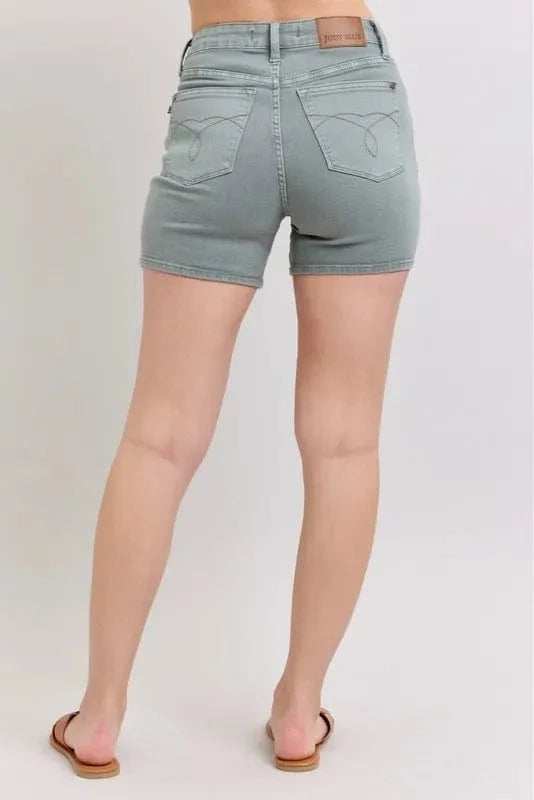 Judy Blue Full Size Hw Garment Dyed & Back Pkt Embroidery Shorts Plus Size - Trendsi - Flyclothing LLC