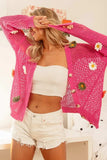 BiBi Flower Patches Open Knit Sweater Cardigan - Trendsi - Flyclothing LLC