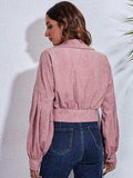Button Down Collared Neck Cropped Jacket - Trendsi - Flyclothing LLC