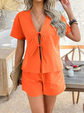 Devine Tied V-Neck Short Sleeve Top and Shorts Set - Trendsi - Flyclothing LLC