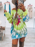 Full Size Tie-Dye Round Neck Long Sleeve Dress - Trendsi - Flyclothing LLC