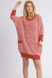 Umgee Full Size Ribbed Hem Round Neck 3/4 Sleeve Sweater Dress with Pockets Plus Size - Trendsi - Flyclothing LLC