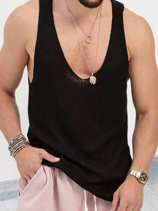 Men's Scoop Neck Knit Tank - Trendsi - Flyclothing LLC