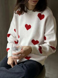Heart Round Neck Dropped Shoulder Sweater - Trendsi - Flyclothing LLC
