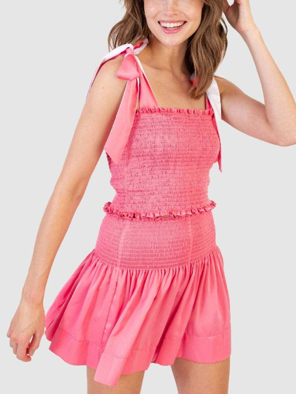 Smocked Tie Shoulder Cami and Shorts Set - Trendsi - Flyclothing LLC