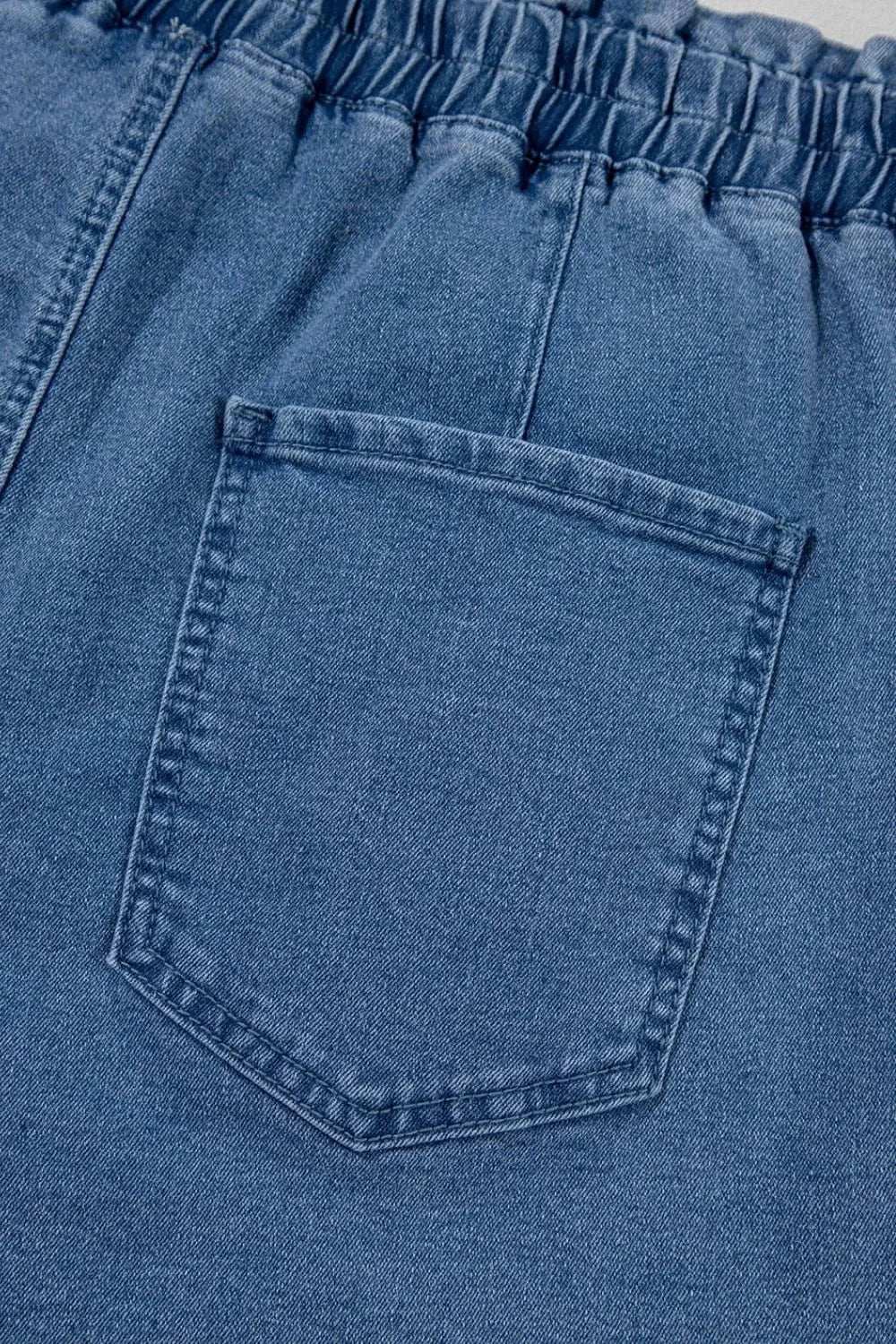 Drawstring High Waist Denim Shorts with Pockets - Trendsi - Flyclothing LLC