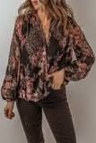 Printed Surplice Long Sleeve Blouse - Trendsi - Flyclothing LLC