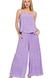 Zenana Woven Acid Crinkle Washed Cami & Pants 2 Piece Set - Trendsi - Flyclothing LLC