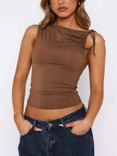 Lovelet Ruched Asymmetrical Neck Cami - Trendsi - Flyclothing LLC