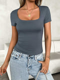 Square Neck Short Sleeve T-Shirt - Trendsi - Flyclothing LLC