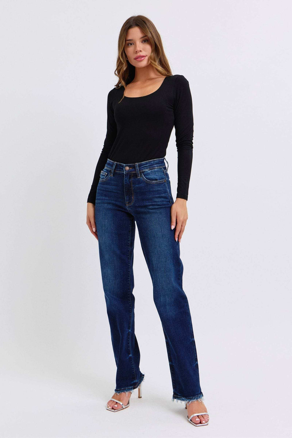 Judy Blue Full Size Raw Hem Straight Leg Jeans - Trendsi - Flyclothing LLC