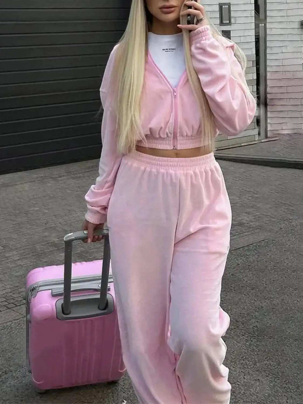 Zip Up Hoodie and Pocketed Pants Set - Trendsi - Flyclothing LLC