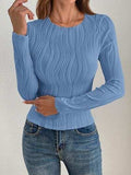 Textured Round Neck Long Sleeve Top - Trendsi - Flyclothing LLC