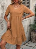 V-Neck Short Sleeve Mini Dress - Trendsi - Flyclothing LLC