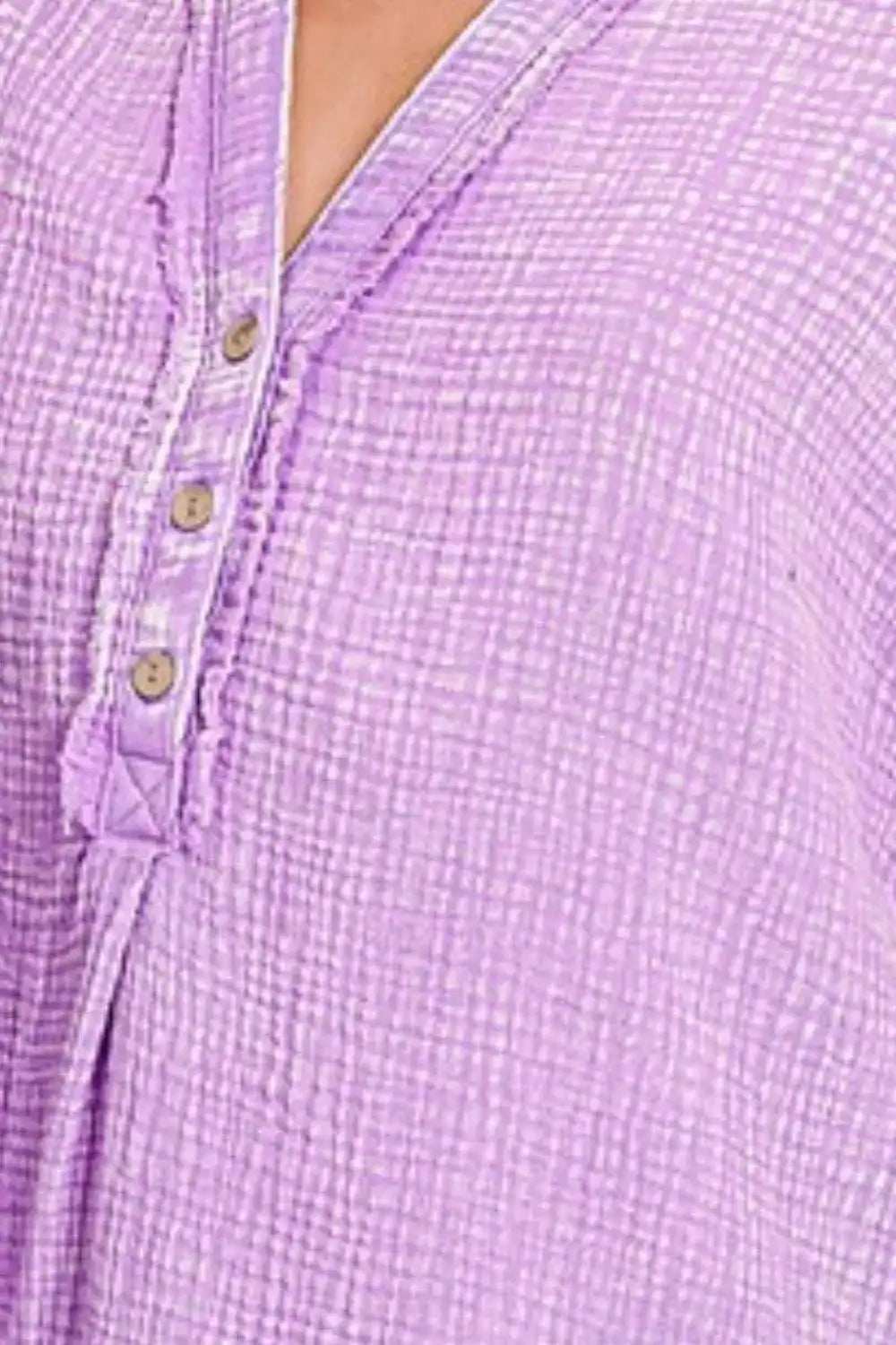 Zenana Washed Double Gauze 3/4 Button Henley Neck Shirt - Trendsi - Flyclothing LLC