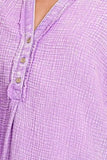Zenana Washed Double Gauze 3/4 Button Henley Neck Shirt - Trendsi - Flyclothing LLC