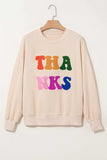 THANKS Round Neck Long Sleeve Sweatshirt - Trendsi - Flyclothing LLC
