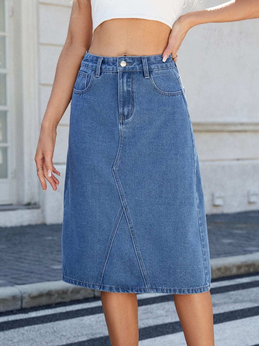 Slit Back Midi Denim Skirt - Trendsi - Flyclothing LLC