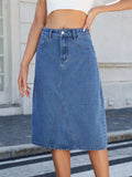 Slit Back Midi Denim Skirt - Trendsi - Flyclothing LLC