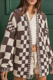 Checkered Open Front Long Sleeve Cardigan - Trendsi - Flyclothing LLC