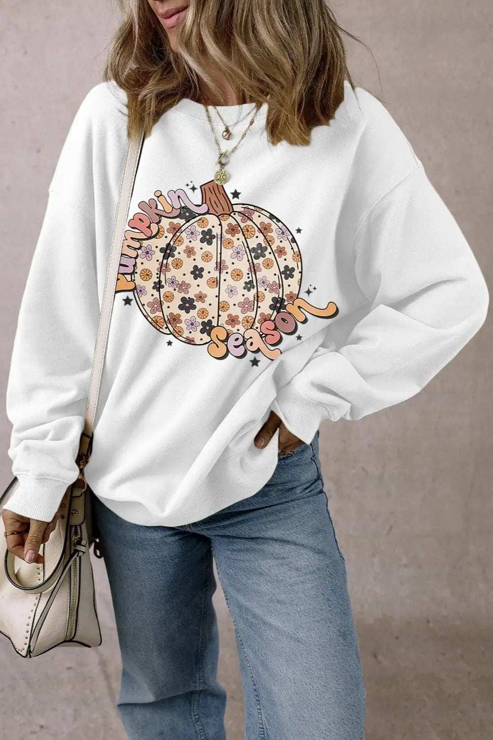 Pumpkin Graphic Long Sleeve Sweatshirt - Trendsi - Flyclothing LLC