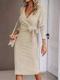 Slit Surplice Long Sleeve Dress - Trendsi - Flyclothing LLC