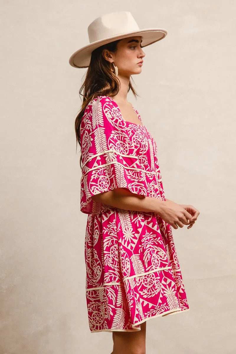 BiBi Aztec Woven Printed Contrast Binding Dress - Trendsi - Flyclothing LLC