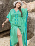 Plus Size Tied Fringe V-Neck Half Sleeve Dress - Trendsi - Flyclothing LLC