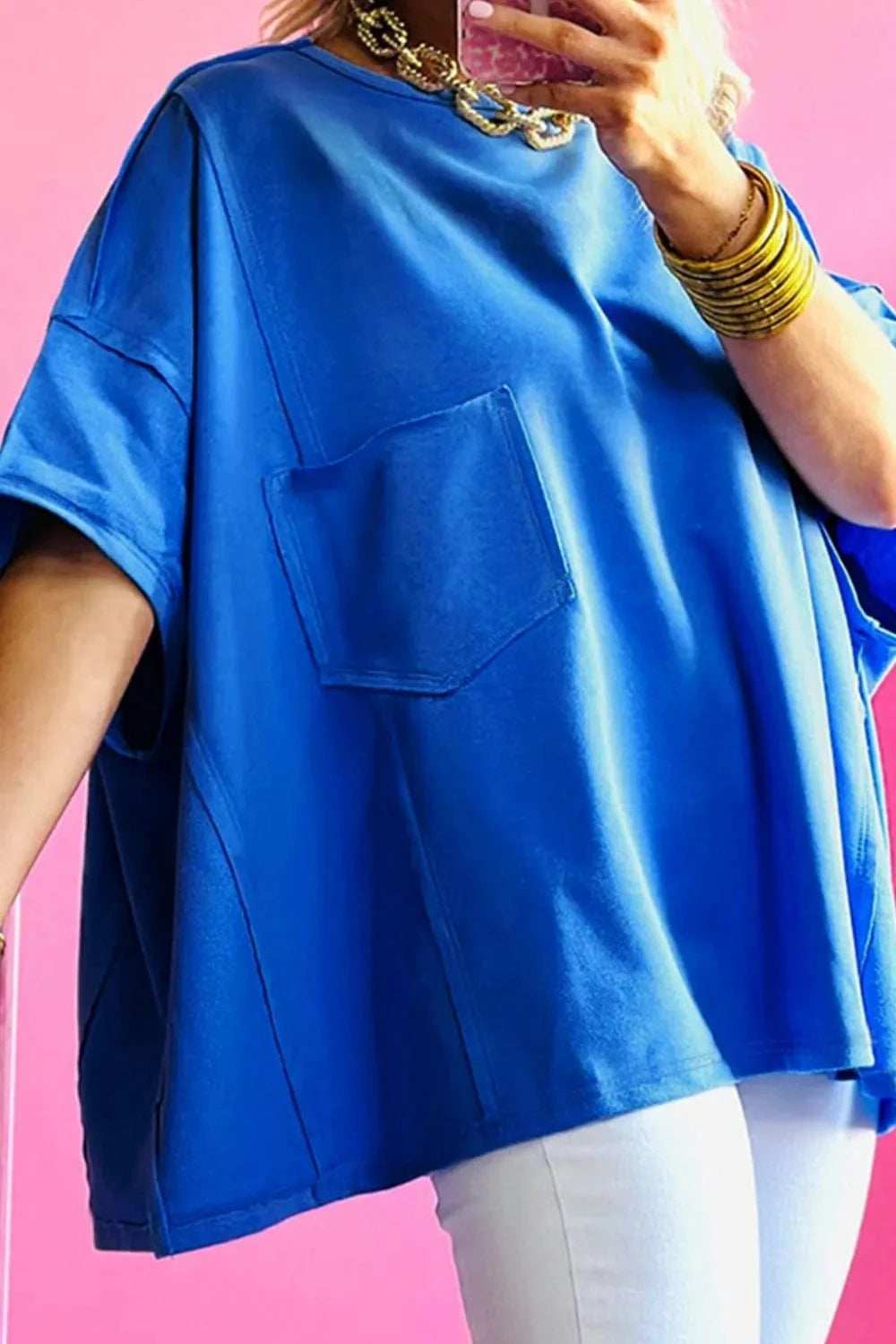 Patched Pocket Exposed Seam Oversize T-shirt - Trendsi - Flyclothing LLC