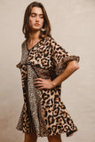 BiBi Leopard Prints Mix and Match Short Sleeves Dress - Trendsi - Flyclothing LLC
