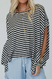Stripe Batwing Sleeve Round Neck Oversized Top - Trendsi - Flyclothing LLC