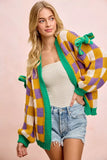 BiBi Mardigras Checker Board Front Open Cardigan - Trendsi - Flyclothing LLC