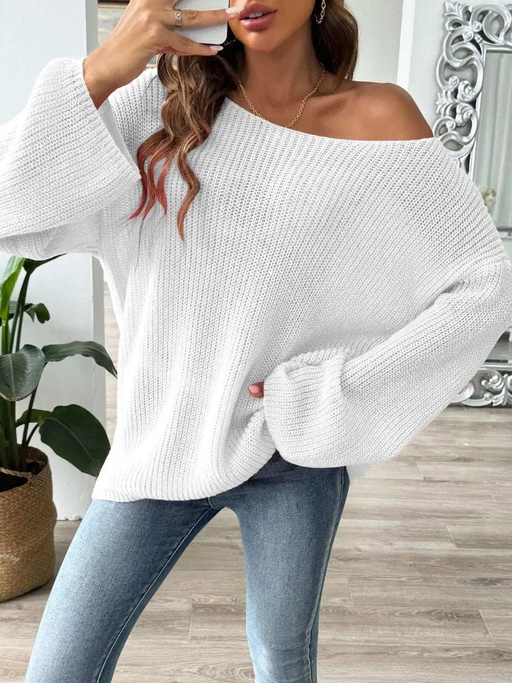 Round Neck Long Sleeve Sweater - Trendsi - Flyclothing LLC