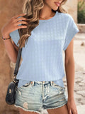 Textured Round Neck Short Sleeve Top - Trendsi - Flyclothing LLC