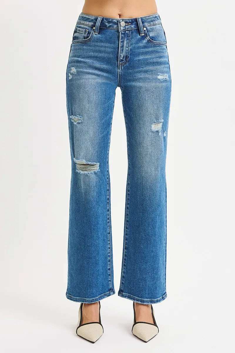RISEN Full Size High Rise Ankle Straight Front Body Distressed Jeans Plus Size - Trendsi - Flyclothing LLC