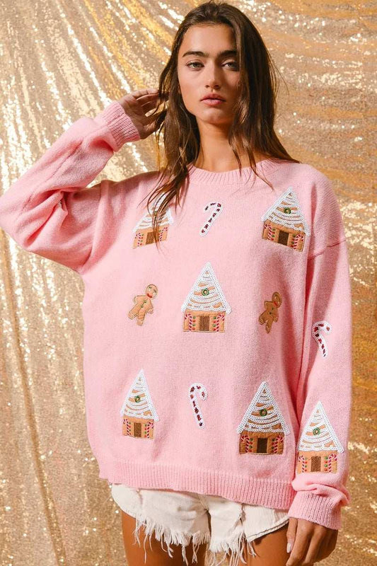 BiBi Christmas Theme Patches Sweater - Trendsi - Flyclothing LLC