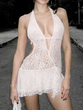 Backless Lace Halter Neck Mini Dress - Trendsi - Flyclothing LLC