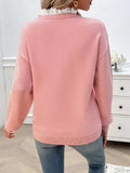 Lace Detail Notched Long Sleeve Sweater - Trendsi - Flyclothing LLC