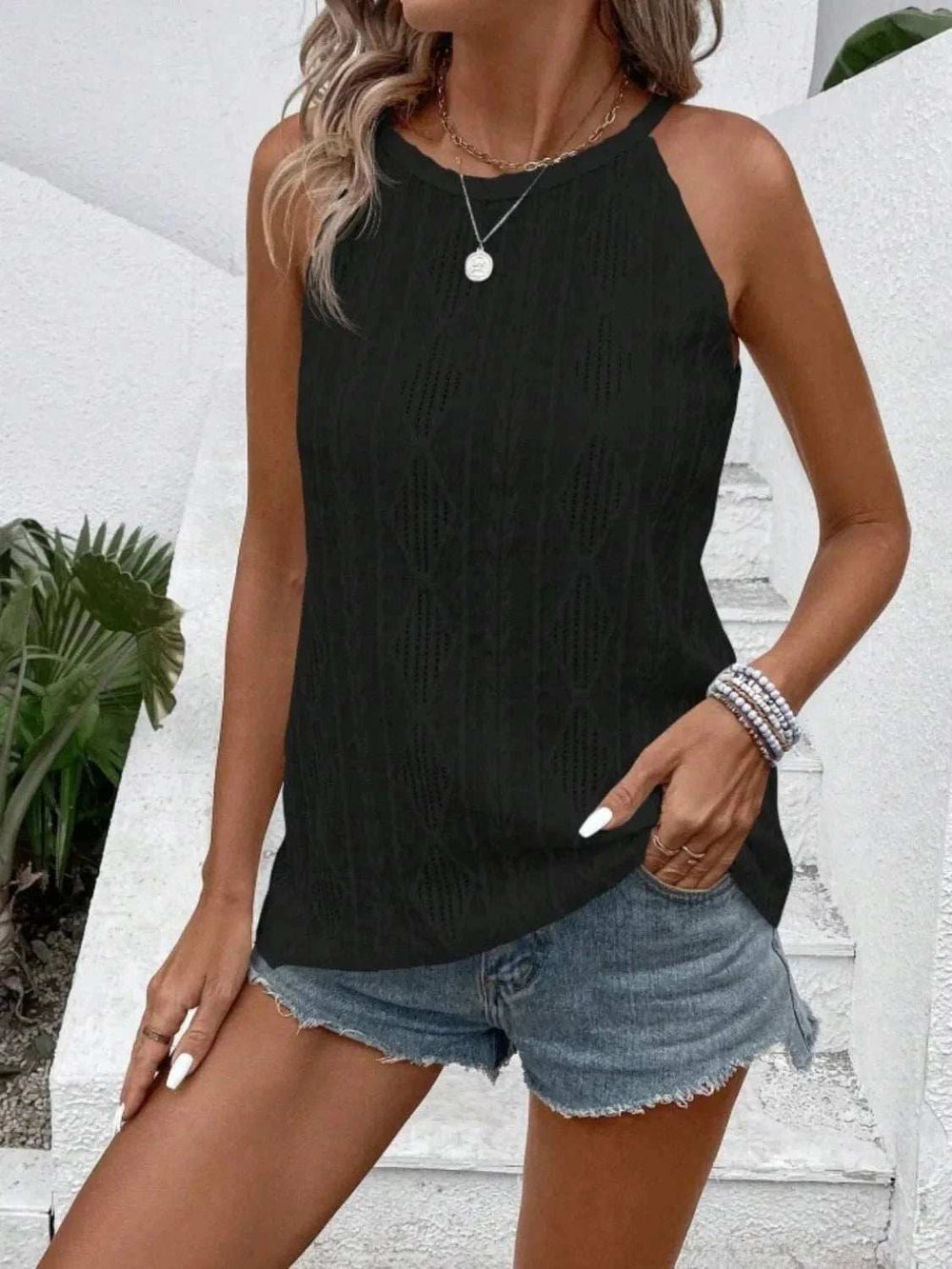 Openwork Grecian Neck Tank - Trendsi - Flyclothing LLC