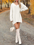 V-Neck Dropped Shoulder Sweater Dress - Trendsi - Flyclothing LLC