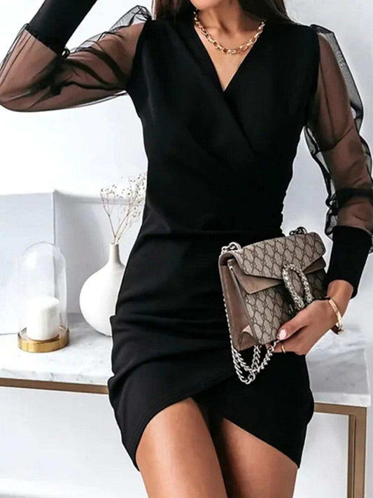Surplice Long Sleeve Mini Dress - Trendsi - Flyclothing LLC