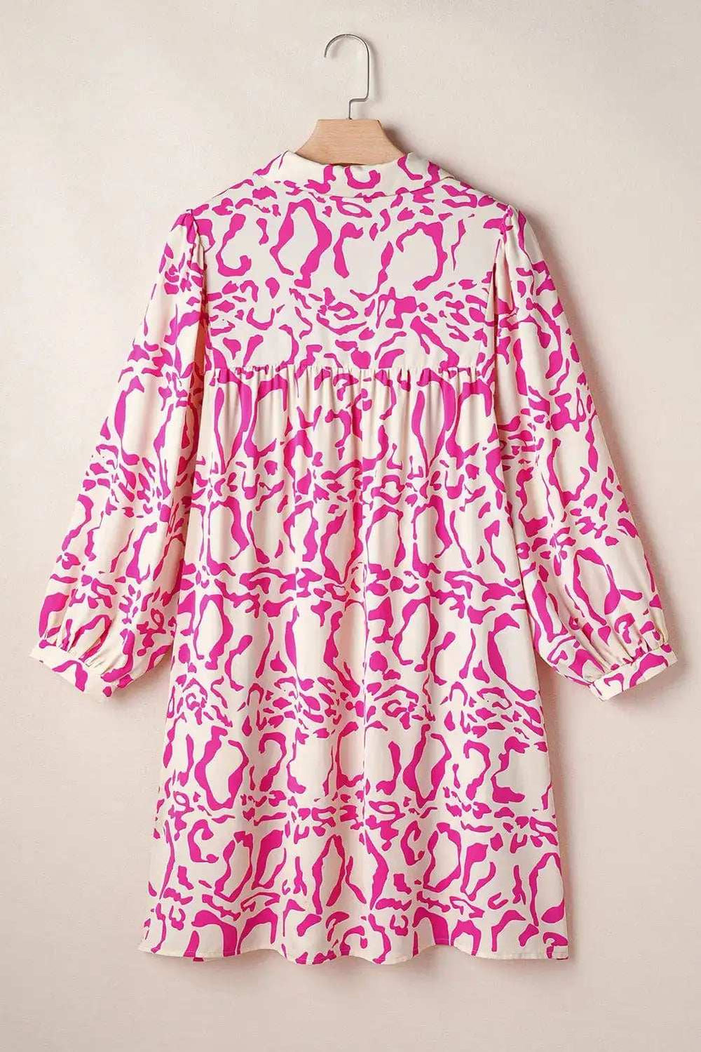 Printed Johnny Collar Long Sleeve Mini Dress - Trendsi - Flyclothing LLC