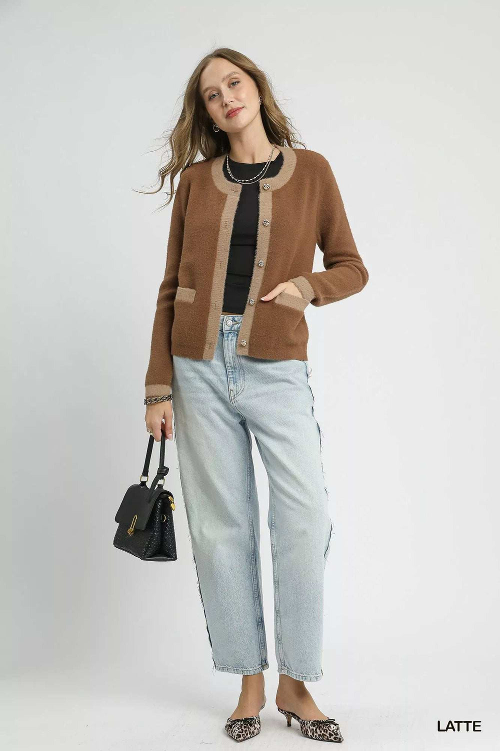 Umgee Two-Tone Button Front Cardigan - Trendsi - Flyclothing LLC