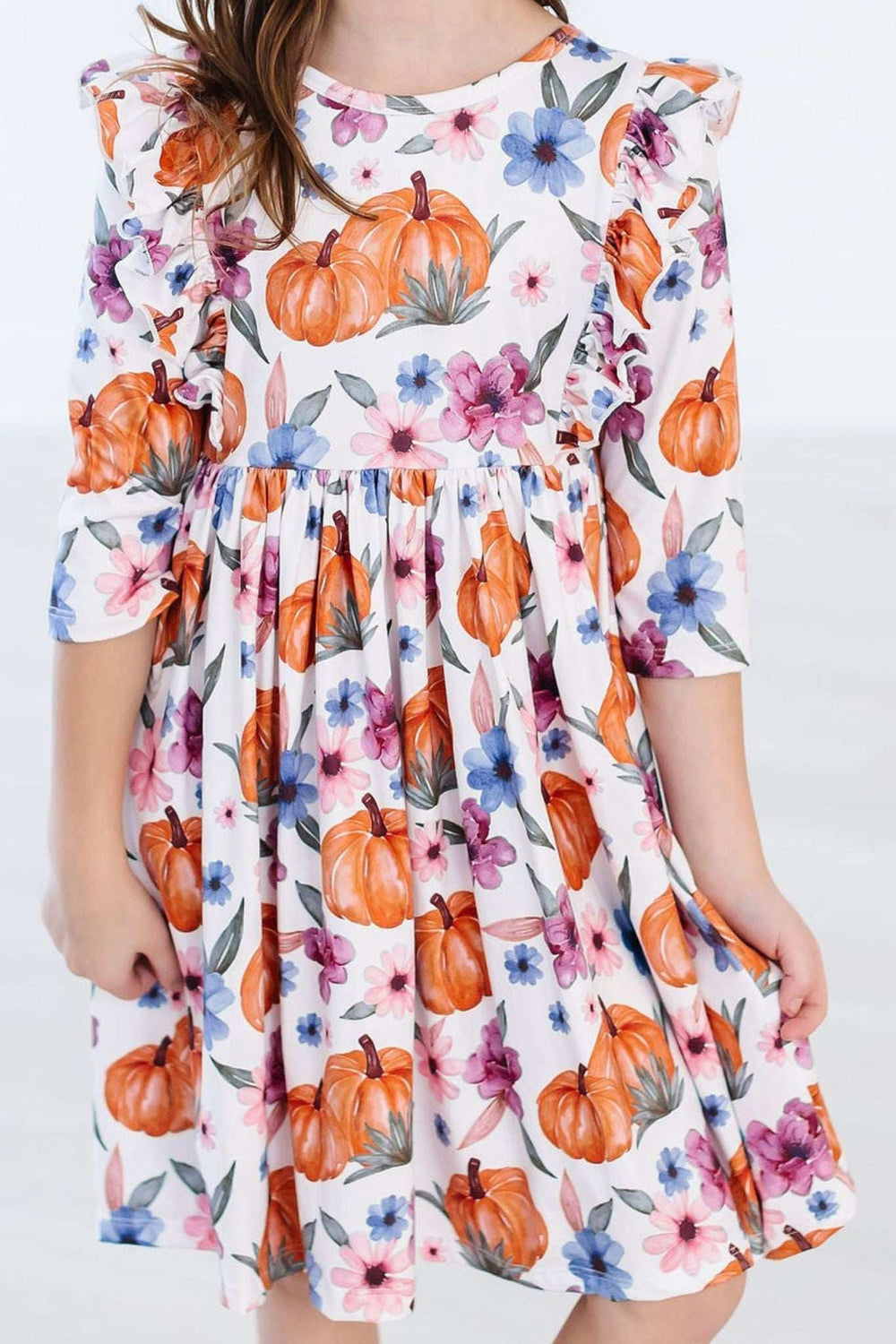Hey Pumpkin 3/4 Sleeve Ruffle Twirl Dress - Mila & Rose ® - Flyclothing LLC